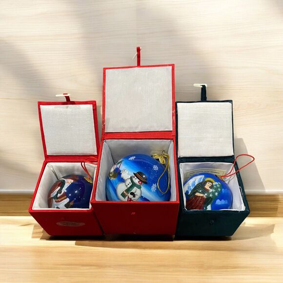 Christmas Holiday Ornaments Glass Inside Art Reversed Hand Painted Peggy Abrams - Picture 14 of 15